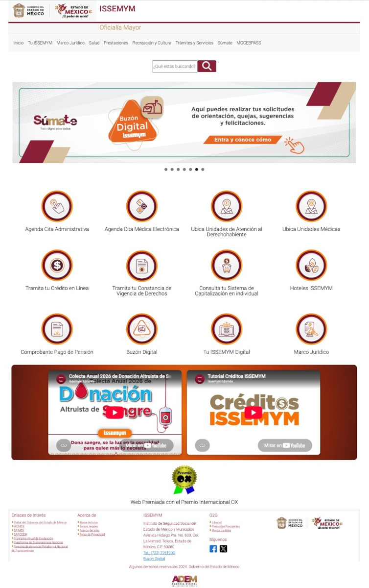 ISSEMYM recibe premio por faciclitar servicios en línea a sus derechohabientes.