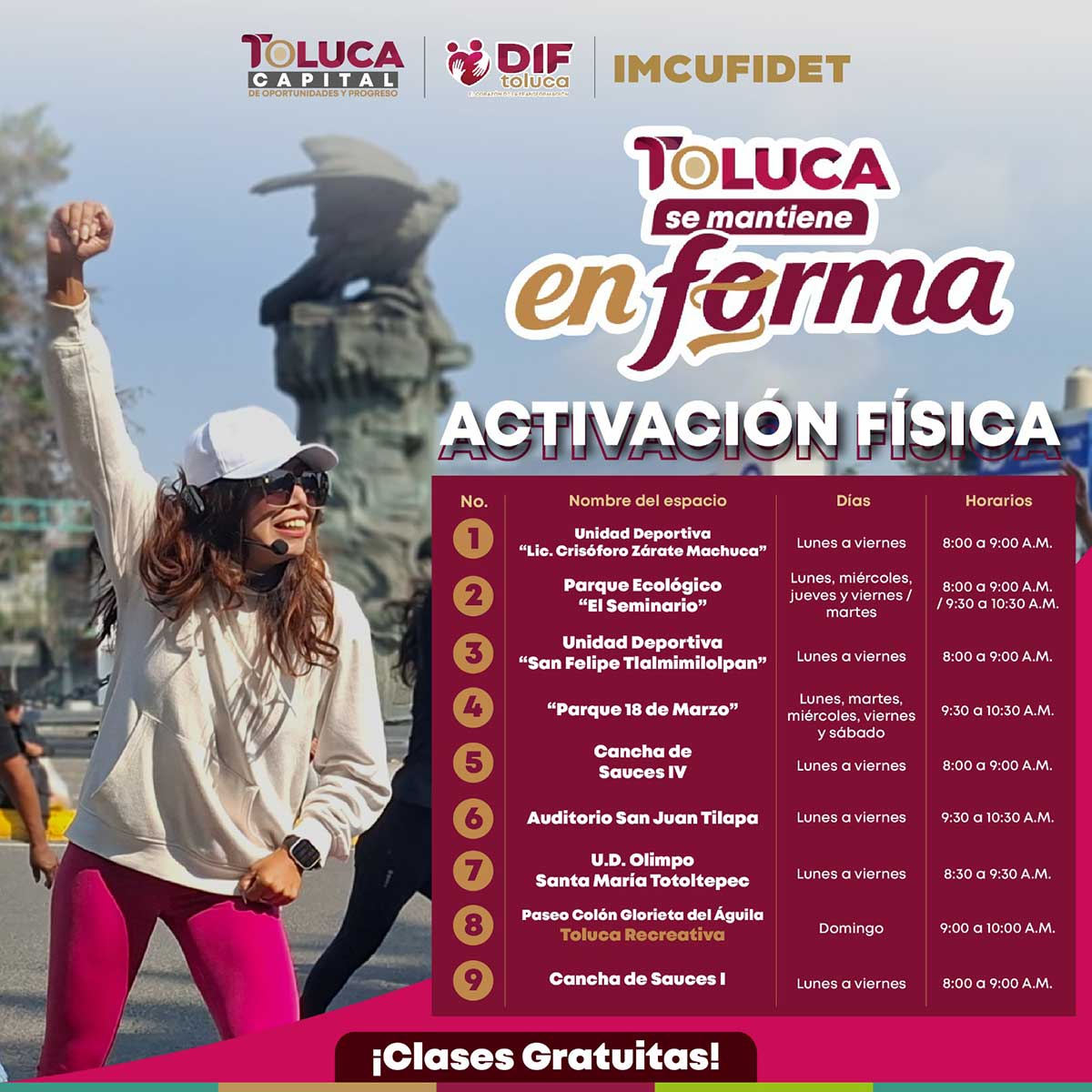Toluca ofrece clases gratuitas de ejercicio.