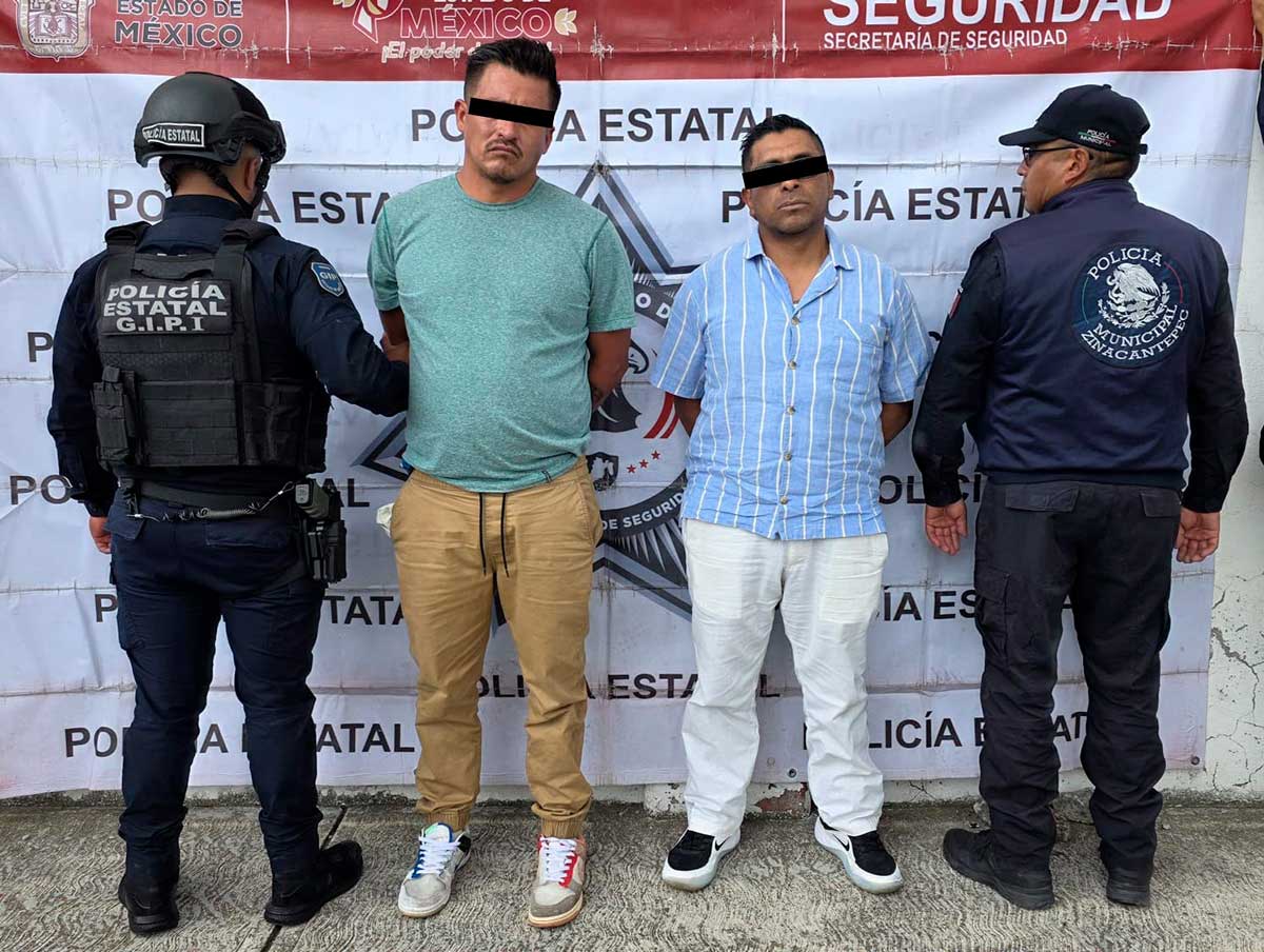 Detienen a dos hombres por presunta extorsión a restaurante en Zinacantepec