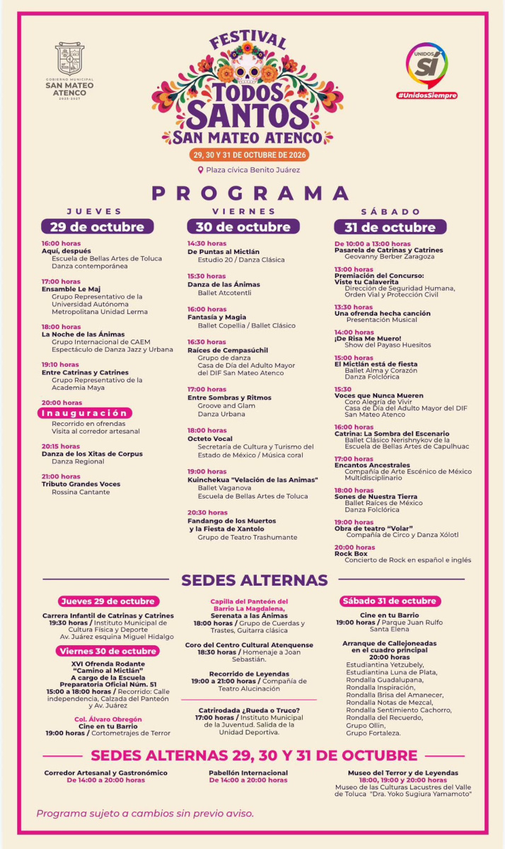 San Mateo atenco invita al Festival Todos Santos 2026.